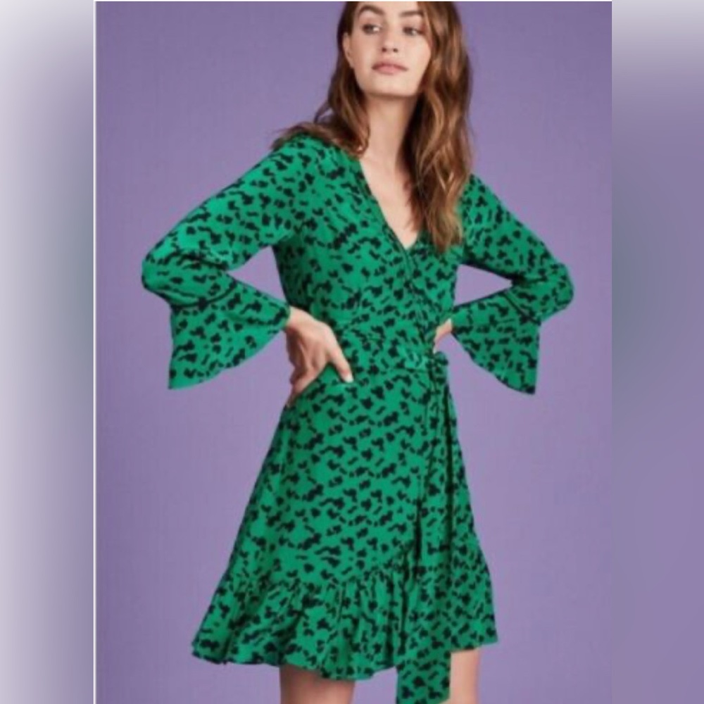 Silk green Tanya Taylor dress with animal print